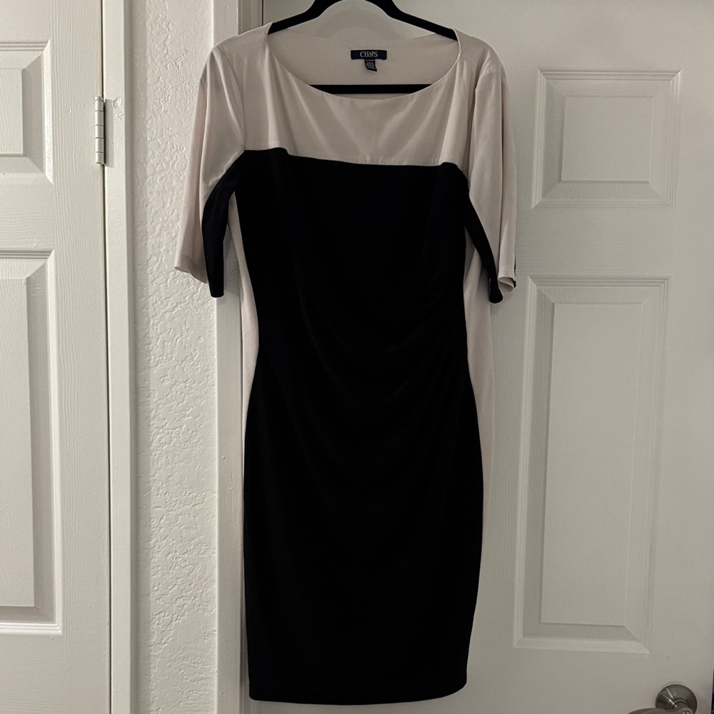 Chaps Black and Cream Midi Dress